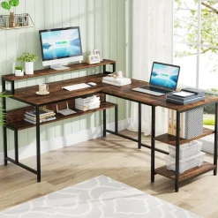 Tribesigns Desks*L-Shaped Desk, Reversible Corner Desk with Shelves & Monitor Stand