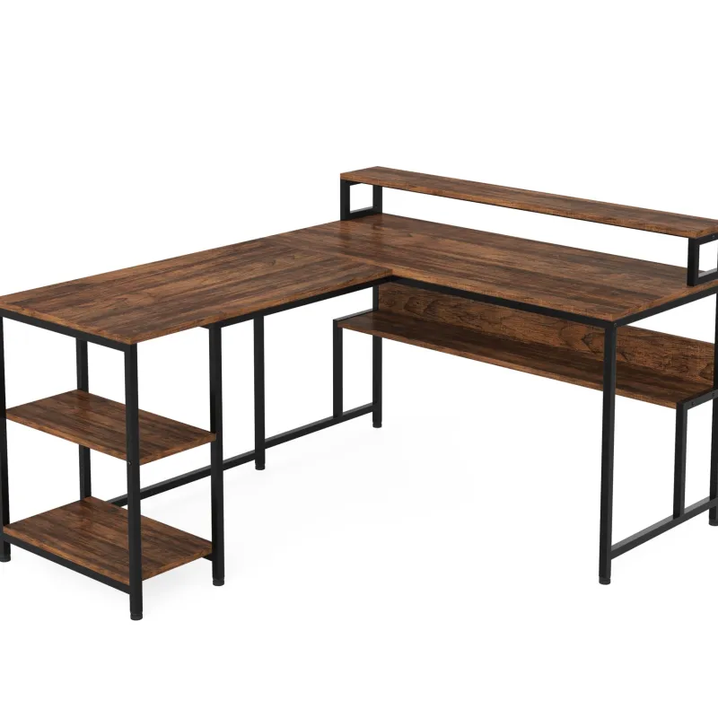 Tribesigns Desks*L-Shaped Desk, Reversible Corner Desk with Shelves & Monitor Stand