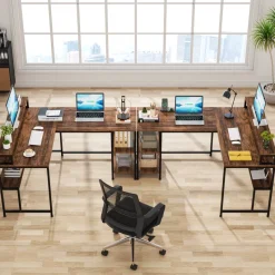 Tribesigns Desks*L-Shaped Desk, Reversible Corner Desk with Shelves & Monitor Stand