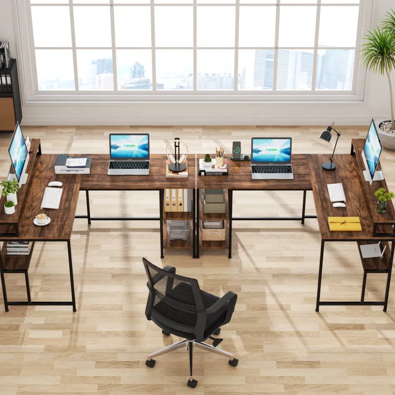 Tribesigns Desks*L-Shaped Desk, Reversible Corner Desk with Shelves & Monitor Stand