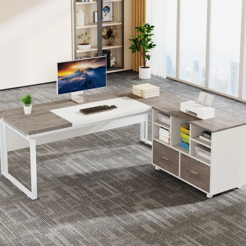 Tribesigns Desks*L-Shaped Executive Desk, 63" Computer Desk with Mobile File Cabinet
