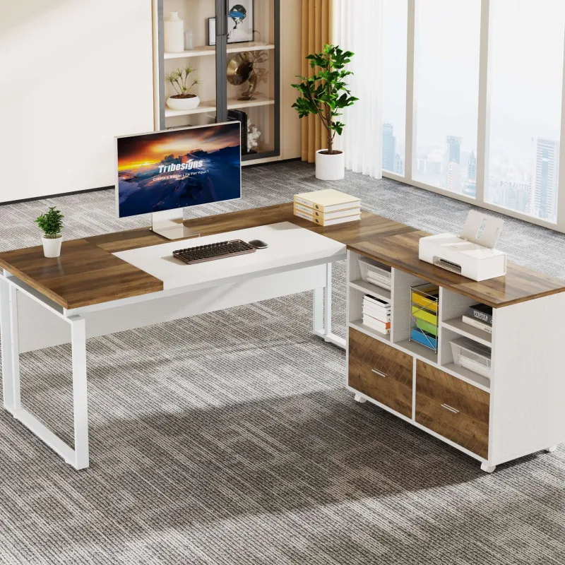 Tribesigns Desks*L-Shaped Executive Desk, 63" Computer Desk with Mobile File Cabinet