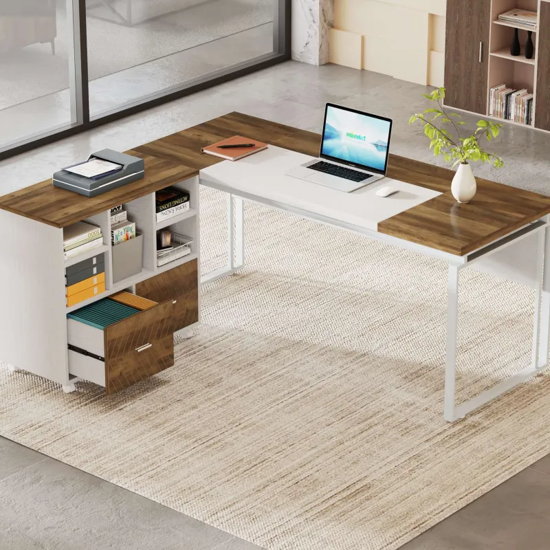 Tribesigns Desks*L-Shaped Executive Desk, 63" Computer Desk with Mobile File Cabinet