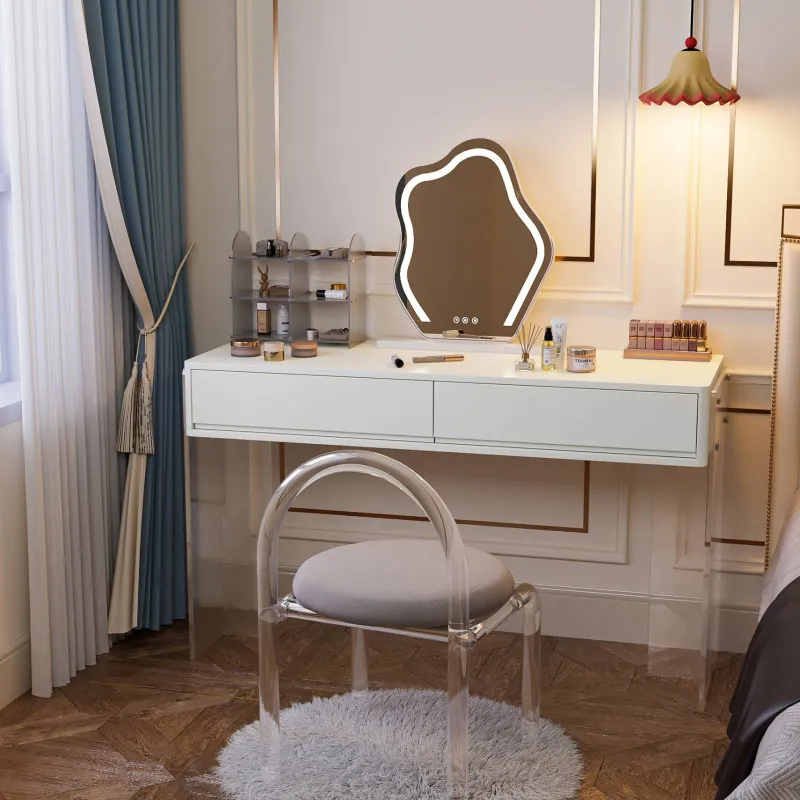 Tribesigns Makeup Vanities*Makeup Vanity, 38" Makeup Dressing Table with 2 Drawers & Acrylic Legs(Without Mirror)
