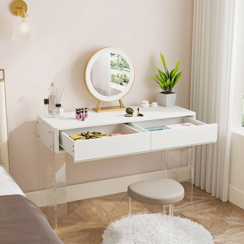 Tribesigns Makeup Vanities*Makeup Vanity, 38" Makeup Dressing Table with 2 Drawers & Acrylic Legs(Without Mirror)