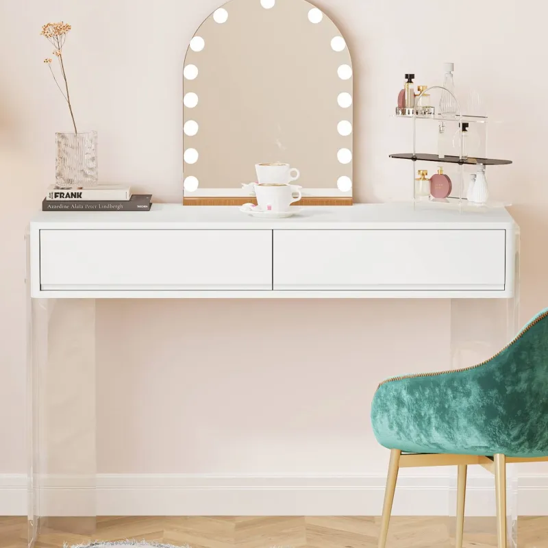 Tribesigns Makeup Vanities*Makeup Vanity, 38" Makeup Dressing Table with 2 Drawers & Acrylic Legs(Without Mirror)