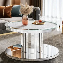 Tribesigns Coffee Tables*Mirrored Coffee Table, 29.5" Center Table 2 - Tier Snack Table