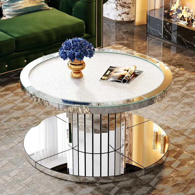 Tribesigns Coffee Tables*Mirrored Coffee Table, 29.5" Center Table 2 - Tier Snack Table