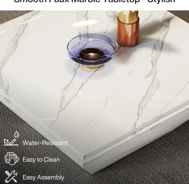 Tribesigns Coffee Tables*Modern Coffee Table, 35.43" Center Table with Faux Marble Top