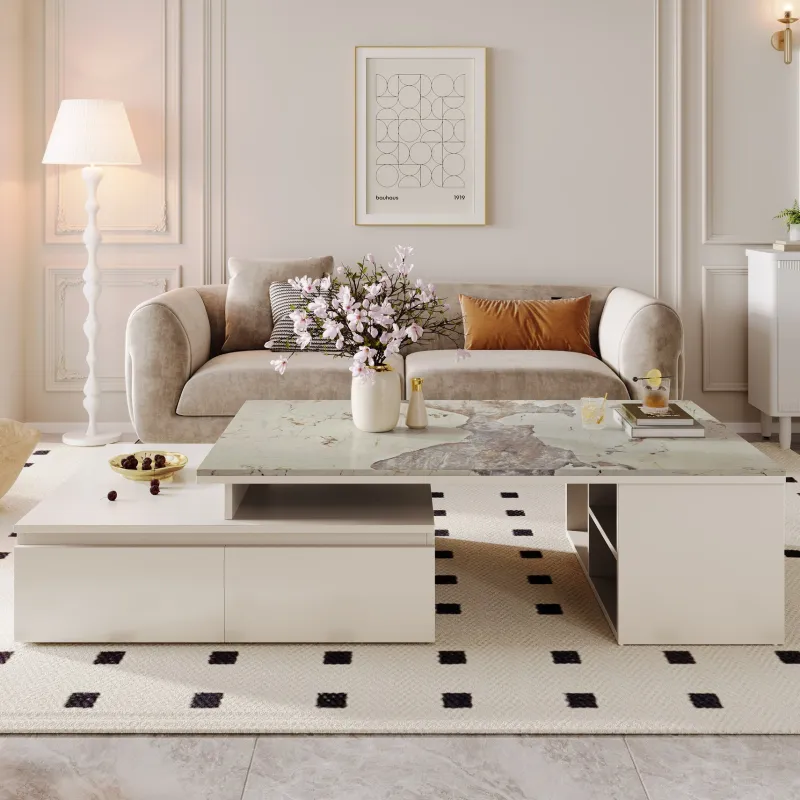 Tribesigns Coffee Tables*Modern Coffee Table, Extendable Tabletop Center Table with 4 Drawers & Storage Shelf