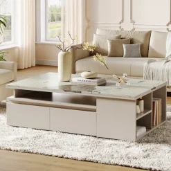 Tribesigns Coffee Tables*Modern Coffee Table, Extendable Tabletop Center Table with 4 Drawers & Storage Shelf