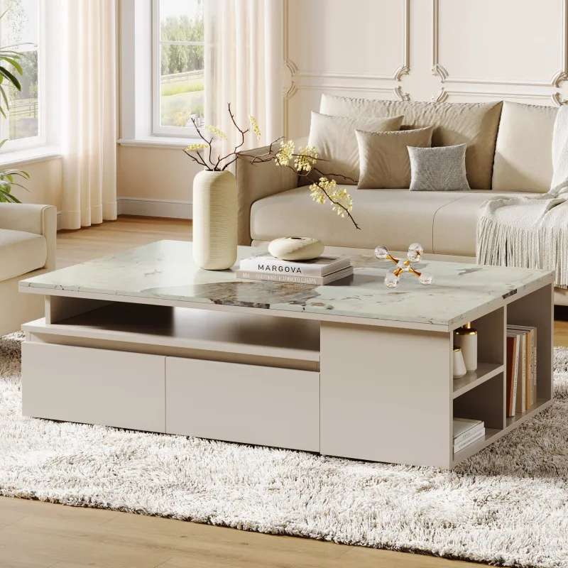 Tribesigns Coffee Tables*Modern Coffee Table, Extendable Tabletop Center Table with 4 Drawers & Storage Shelf
