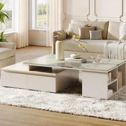 Tribesigns Coffee Tables*Modern Coffee Table, Extendable Tabletop Center Table with 4 Drawers & Storage Shelf