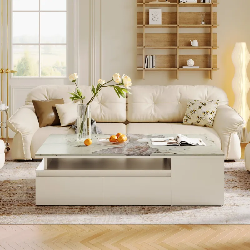 Tribesigns Coffee Tables*Modern Coffee Table, Extendable Tabletop Center Table with 4 Drawers & Storage Shelf