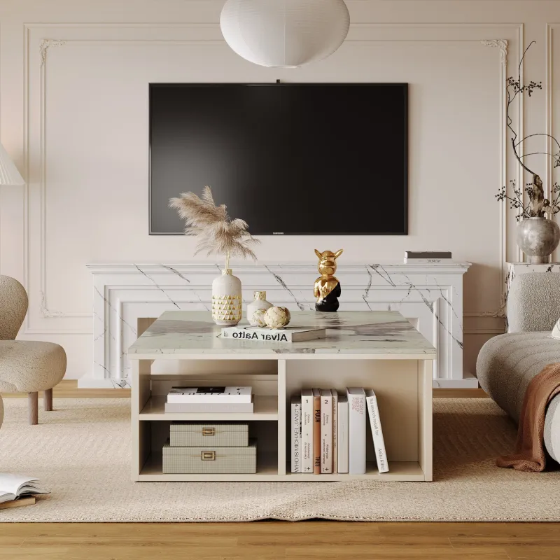 Tribesigns Coffee Tables*Modern Coffee Table, Extendable Tabletop Center Table with 4 Drawers & Storage Shelf
