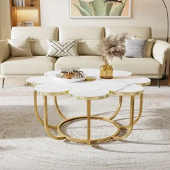 Tribesigns Coffee Tables*Modern Coffee Table, Flower - Shaped Center Table with Faux Marble Tabletop