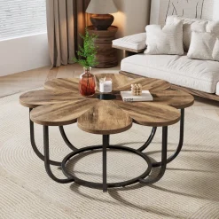 Tribesigns Coffee Tables*Modern Coffee Table, Flower - Shaped Center Table with Faux Marble Tabletop