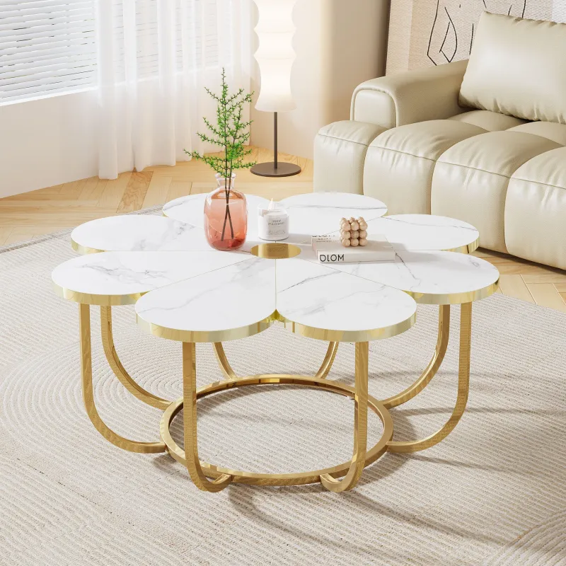Tribesigns Coffee Tables*Modern Coffee Table, Flower - Shaped Center Table with Faux Marble Tabletop