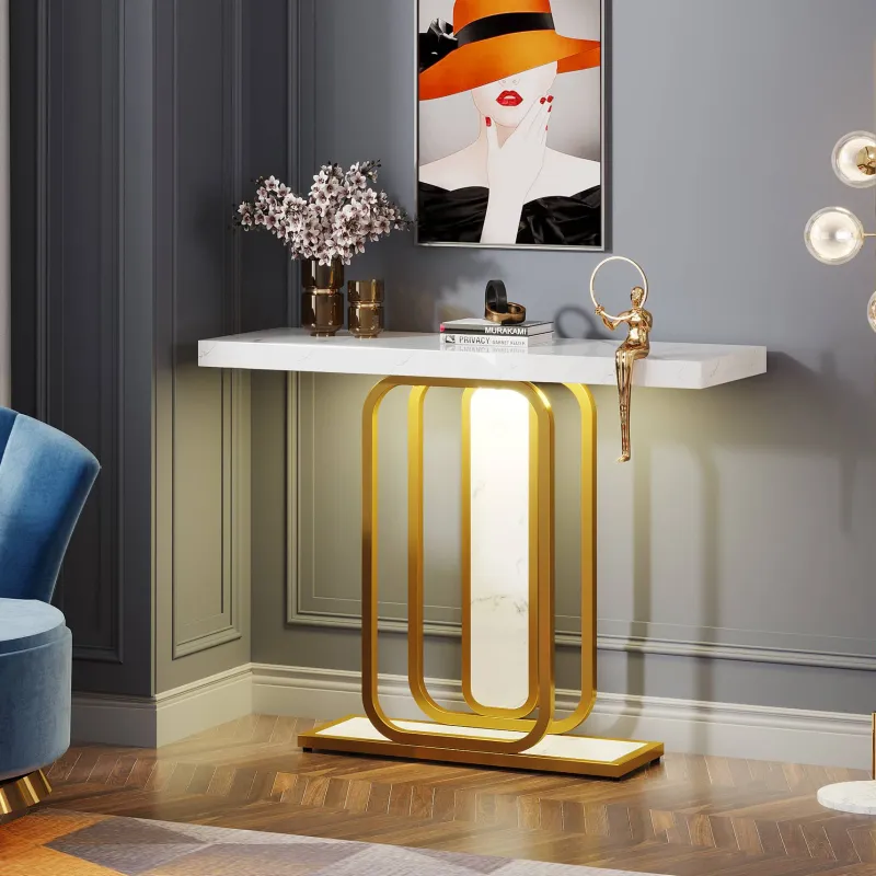 Tribesigns Console Tables|Console Tables*Modern Console Table, 41" Faux Marble Sofa Table with LED Lights