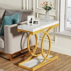 Tribesigns End & Side Tables*Modern End Table, Faux Marble Side Table Bedside Accent Table