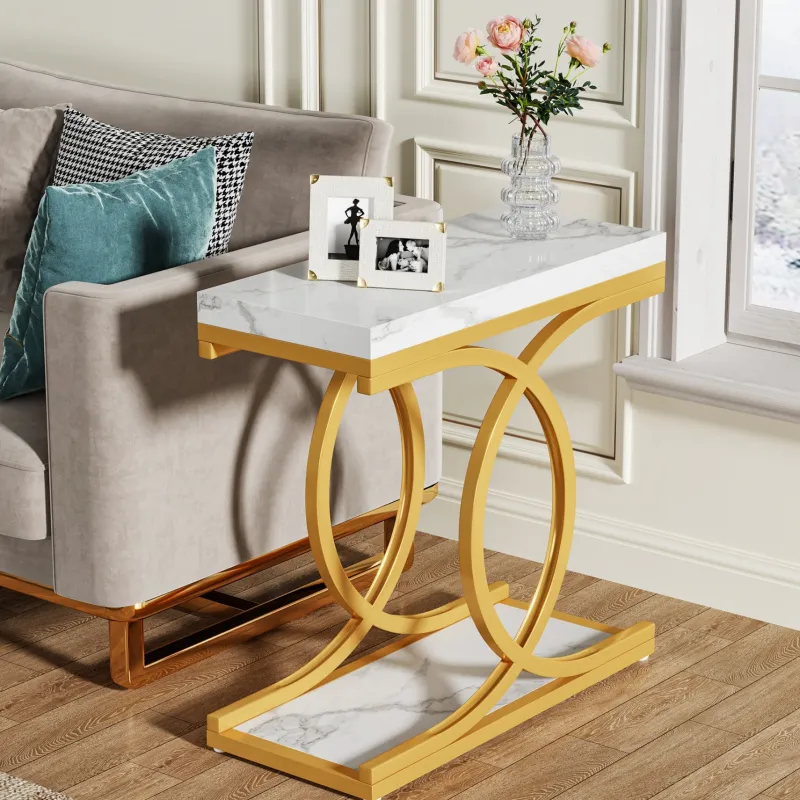 Tribesigns End & Side Tables*Modern End Table, Faux Marble Side Table Bedside Accent Table