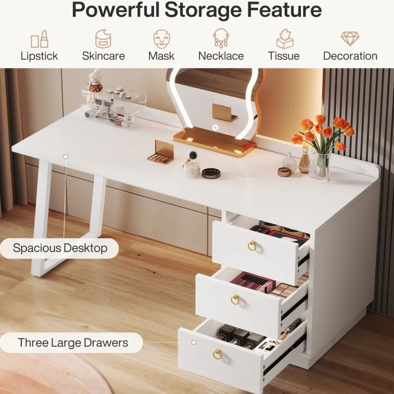 Tribesigns Makeup Vanities*Modern Makeup Vanity Desk, 55" Dressing Table with 3 Drawers(Without Mirror)