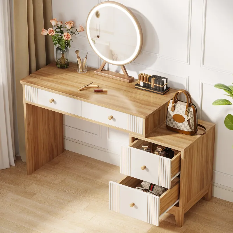 Tribesigns Makeup Vanities*Modern Makeup Vanity Dressing Table with 4 Large Drawers(Without Mirror & Stool)