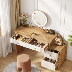 Tribesigns Makeup Vanities*Modern Makeup Vanity Dressing Table with 4 Large Drawers(Without Mirror & Stool)