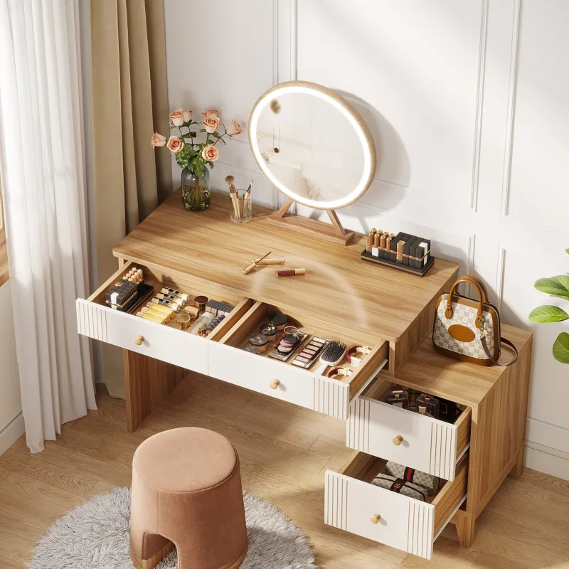 Tribesigns Makeup Vanities*Modern Makeup Vanity Dressing Table with 4 Large Drawers(Without Mirror & Stool)