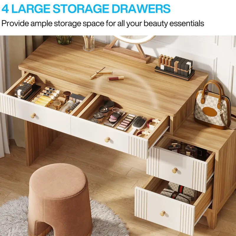 Tribesigns Makeup Vanities*Modern Makeup Vanity Dressing Table with 4 Large Drawers(Without Mirror & Stool)