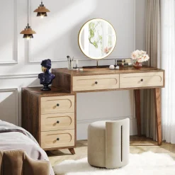 Tribesigns Makeup Vanities*Modern Makeup Vanity Table, Dressing Table Set with 5 Drawers (Without Mirror & Stool)