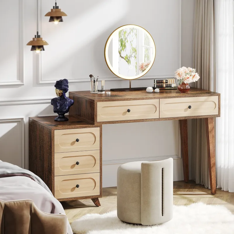Tribesigns Makeup Vanities*Modern Makeup Vanity Table, Dressing Table Set with 5 Drawers (Without Mirror & Stool)