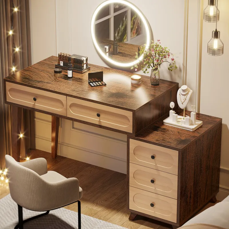 Tribesigns Makeup Vanities*Modern Makeup Vanity Table, Dressing Table Set with 5 Drawers (Without Mirror & Stool)