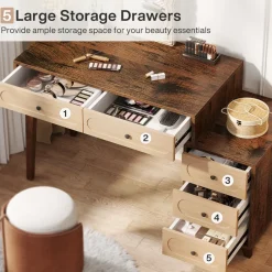 Tribesigns Makeup Vanities*Modern Makeup Vanity Table, Dressing Table Set with 5 Drawers (Without Mirror & Stool)