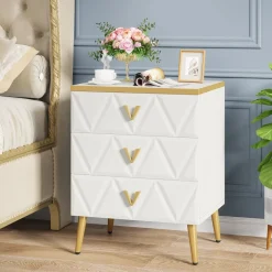 Tribesigns Nightstands*Modern Nightstand, Wooden Bedside Table with 3 Drawers(2PCS)