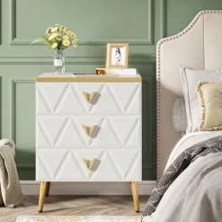 Tribesigns Nightstands*Modern Nightstand, Wooden Bedside Table with 3 Drawers(2PCS)