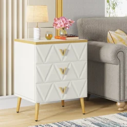 Tribesigns Nightstands*Modern Nightstand, Wooden Bedside Table with 3 Drawers(2PCS)