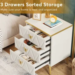 Tribesigns Nightstands*Modern Nightstand, Wooden Bedside Table with 3 Drawers(2PCS)