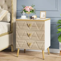 Tribesigns Nightstands*Modern Nightstand, Wooden Bedside Table with 3 Drawers(2PCS)