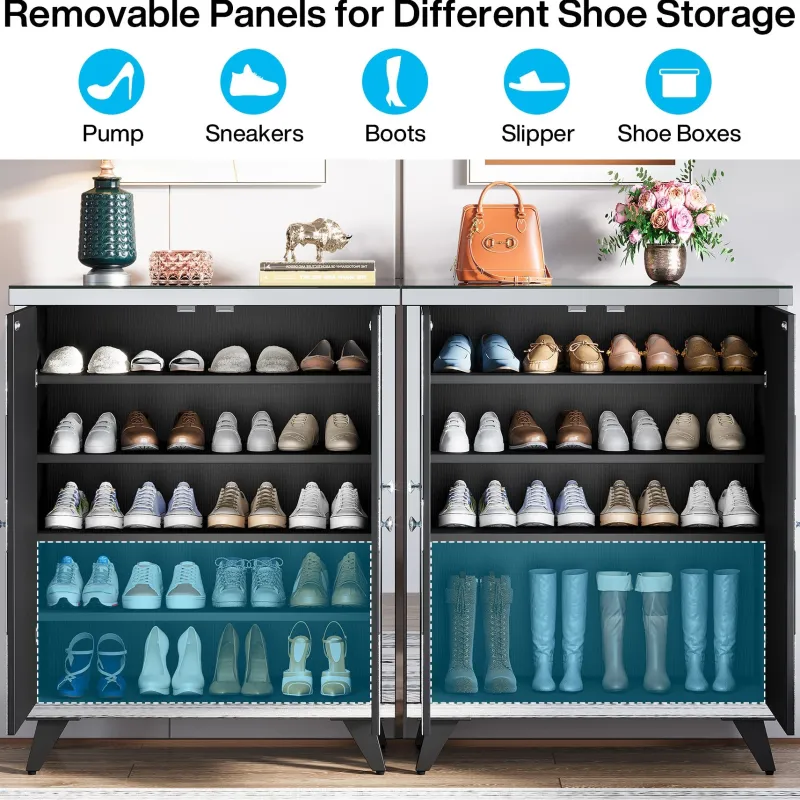 Tribesigns Shoe Racks & Cabinets|Shoe Racks & Cabinets*Modern Shoe Cabinet Entryway Shoe Organizer with Mirrored Doors