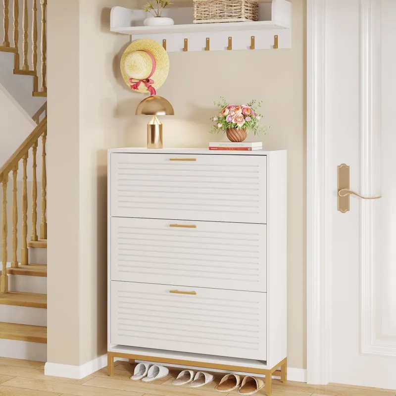 Tribesigns Shoe Racks & Cabinets|Shoe Racks & Cabinets*Modern Shoe Cabinet with Wall Mounted Coat Rack & Flip Drawer