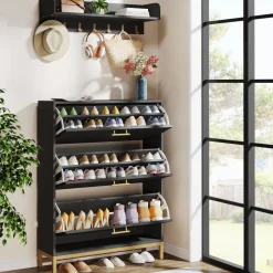 Tribesigns Shoe Racks & Cabinets|Shoe Racks & Cabinets*Modern Shoe Cabinet with Wall Mounted Coat Rack & Flip Drawer
