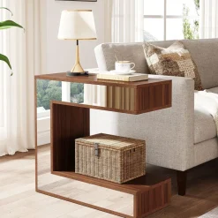 Tribesigns End & Side Tables*Narrow End Table, Mirrored Sofa Side Table With Storage Shelf
