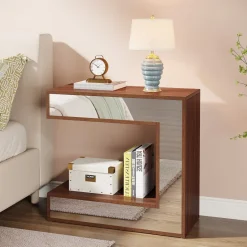 Tribesigns End & Side Tables*Narrow End Table, Mirrored Sofa Side Table With Storage Shelf