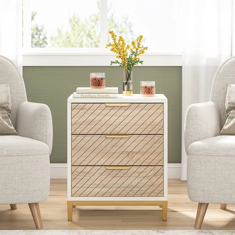 Tribesigns Nightstands*Nightstand, 3 Drawers Bedside End Table for Bedroom