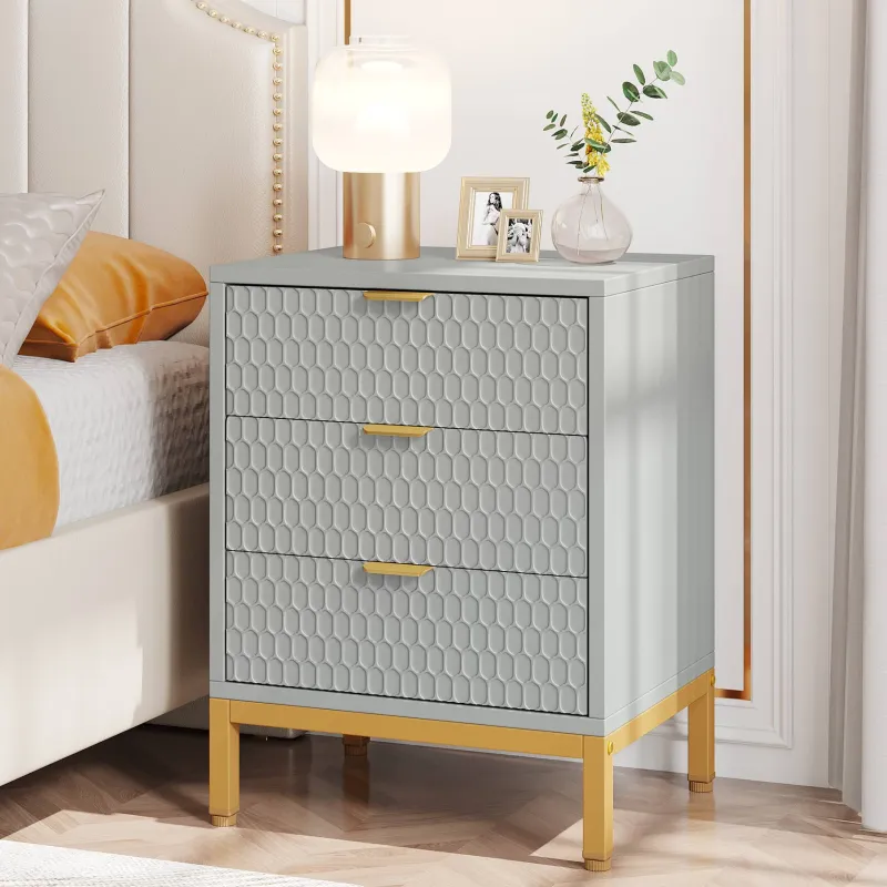 Tribesigns Nightstands*Nightstand, 25.8" Tall Bedside Table with 3 Drawers