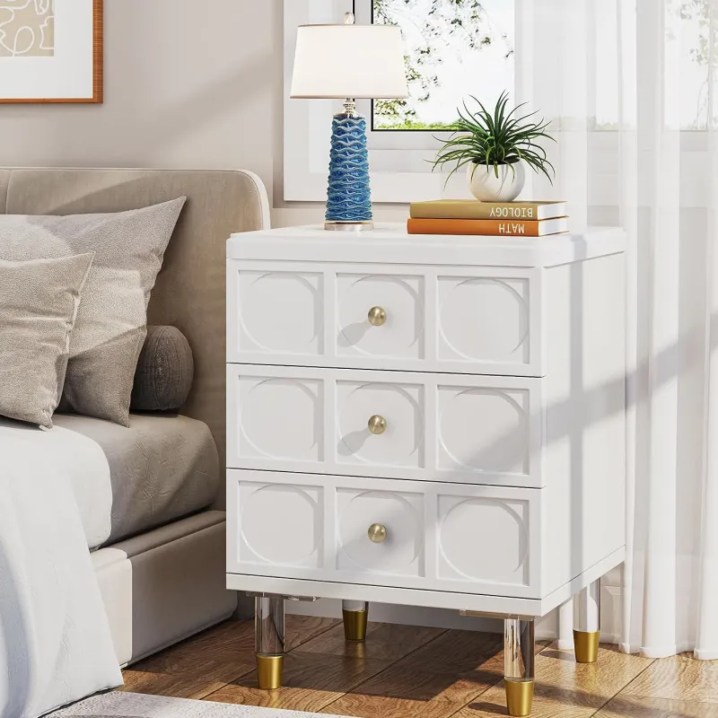 Tribesigns Nightstands*Nightstand, 3-Drawer Bedside Table with Acrylic Metal Legs