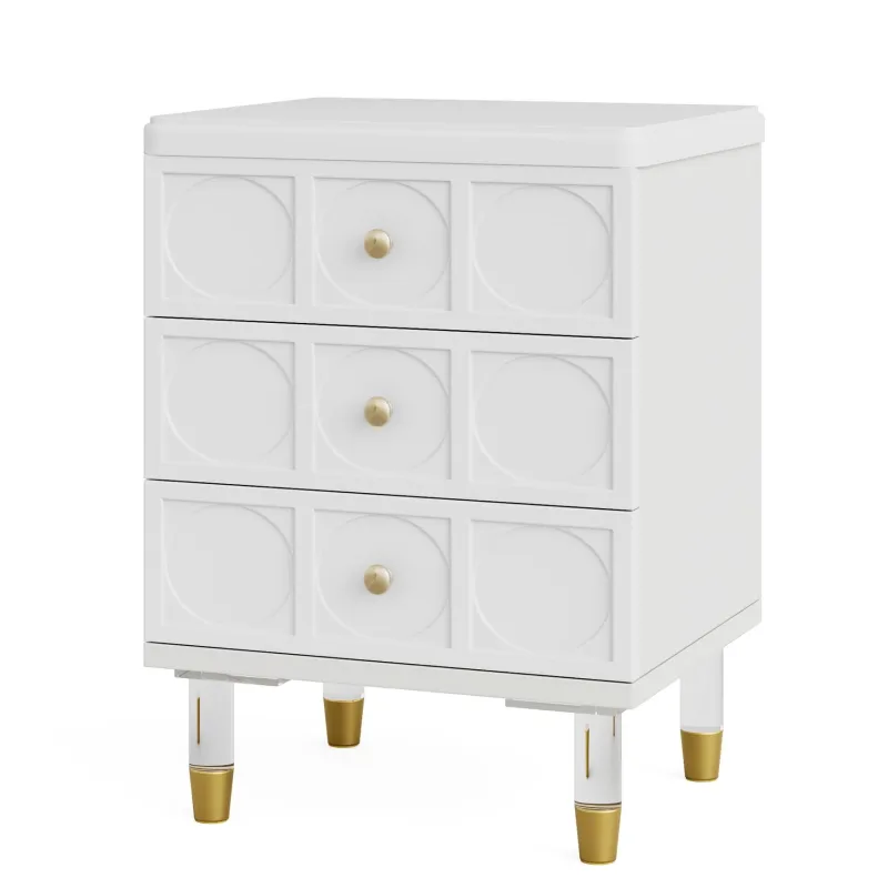 Tribesigns Nightstands*Nightstand, 3-Drawer Bedside Table with Acrylic Metal Legs