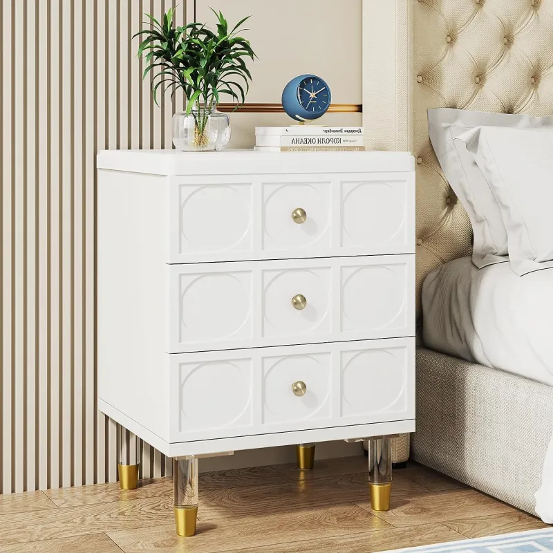 Tribesigns Nightstands*Nightstand, 3-Drawer Bedside Table with Acrylic Metal Legs