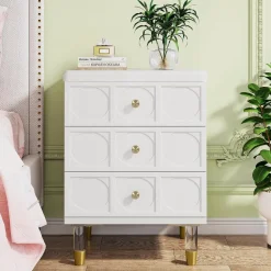 Tribesigns Nightstands*Nightstand, 3-Drawer Bedside Table with Acrylic Metal Legs